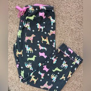 PJ Salvage Colorful Dog Print on deep gray back flannel pj bottoms